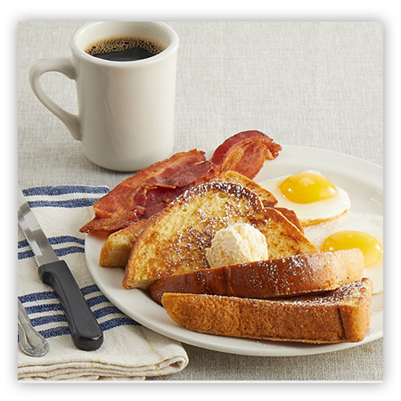 slices of french toast with eggsand bacon